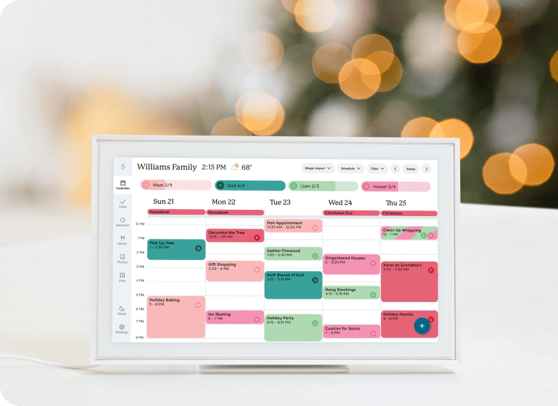 Skylight Calendar 15" on a countertop with a plant and bookcase in the background